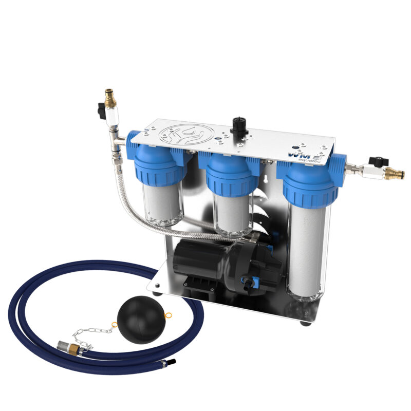 Das 3-er Filter-Rack mit Pumpe innen inkl. schwimmender Entnahme